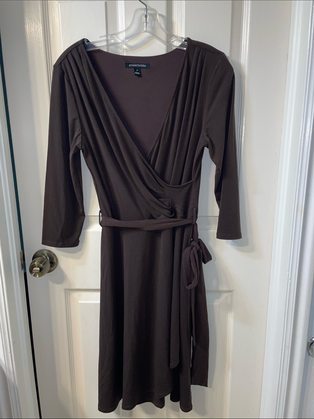 41 Hawthorn Chocolate Brown Long-Sleeve Faux Wrap Dress with Belt